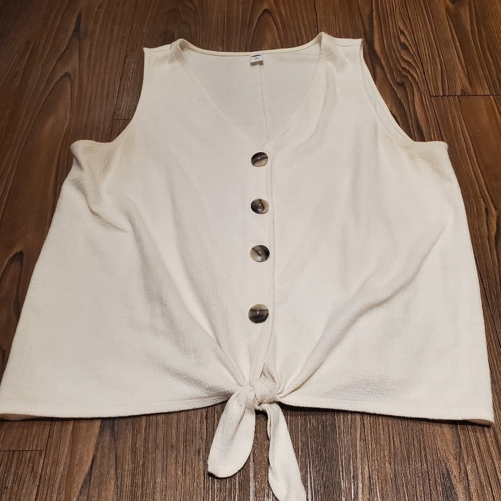 Old Navy Ivory Tank Top Faux Button Sleeveless Tie Boho Cotton Blend Neutral XL